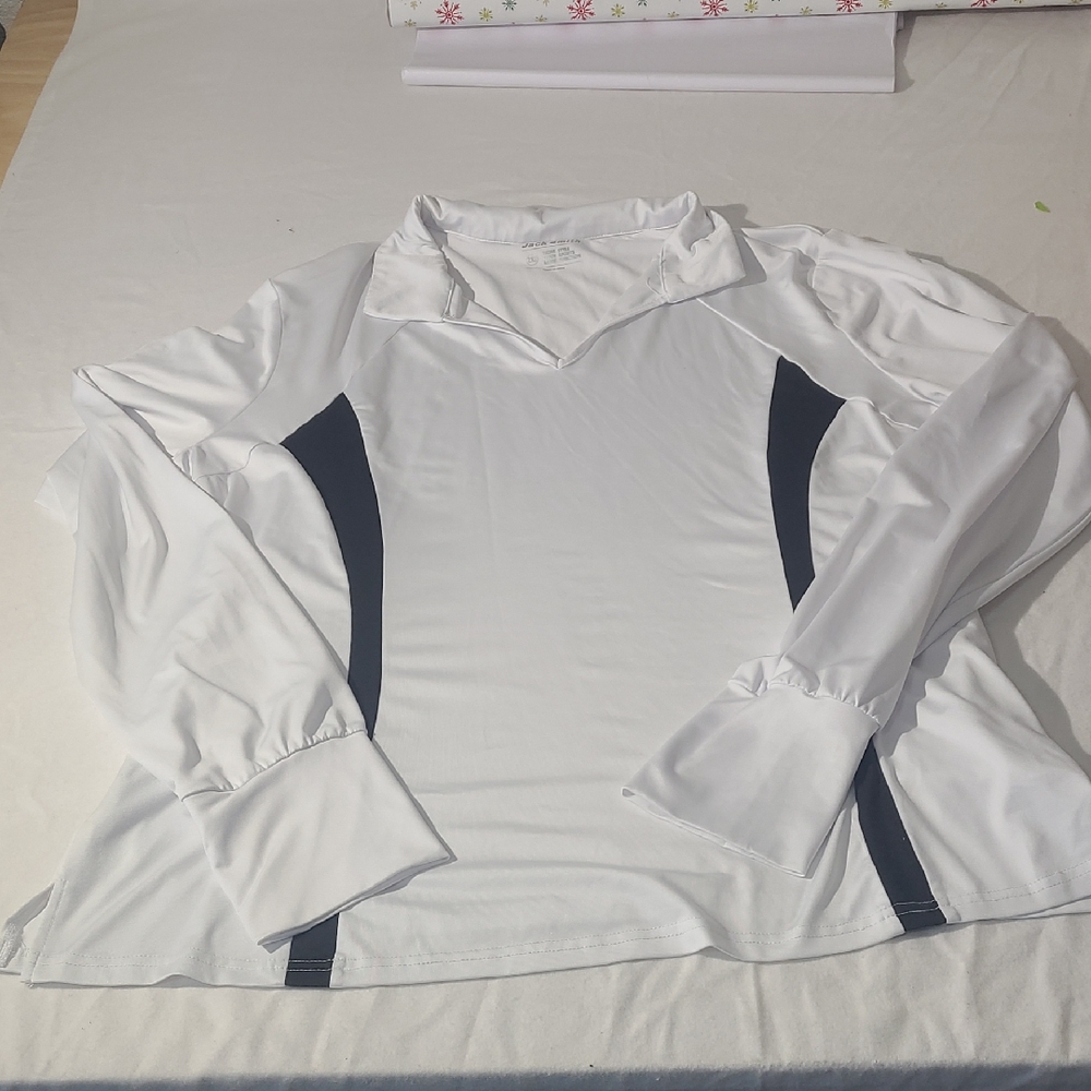 White Long Sleeve Shirt with Black Accents- 2xl